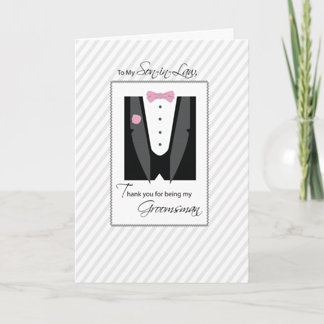 Son-in-Law, Thanks Groomsman, Rose Colour Thank You Card (Front)