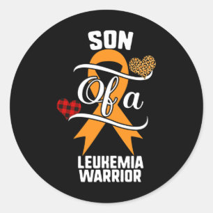 Son Leukaemia Awareness Leopard Buffalo Plaid Fami Classic Round Sticker
