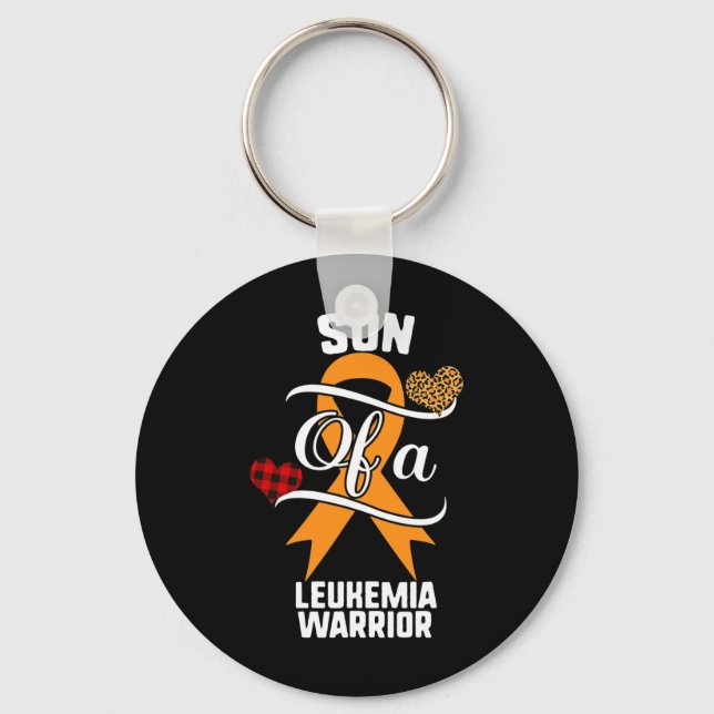 Son Leukaemia Awareness Leopard Buffalo Plaid Fami Key Ring (Front)