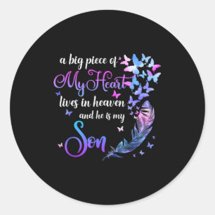 Son lives in heaven memorial quotes love mum dad classic round sticker