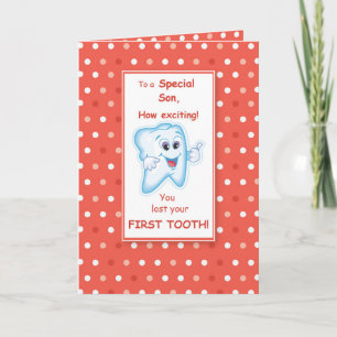 Son Lost First Tooth Congratulations, Orange, Dots Card