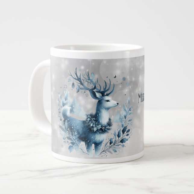 Son Merry Christmas Blue Modern Deer Large Coffee Mug (Front Left)