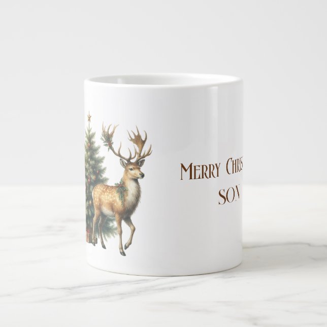 Son Merry Christmas Deer and Tree Giant Coffee Large Coffee Mug (Front)
