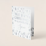 Son Merry Christmas Trees Silver Foil Card<br><div class="desc">Silver foil christmas card lettered with "Merry Christmas to a wonderful son" in festive typography and handwritten script. The template is set up for you to edit the recipient, if you wish and you can also personalise the greeting inside. The design is decorated with a forest of simple sketched christmas...</div>