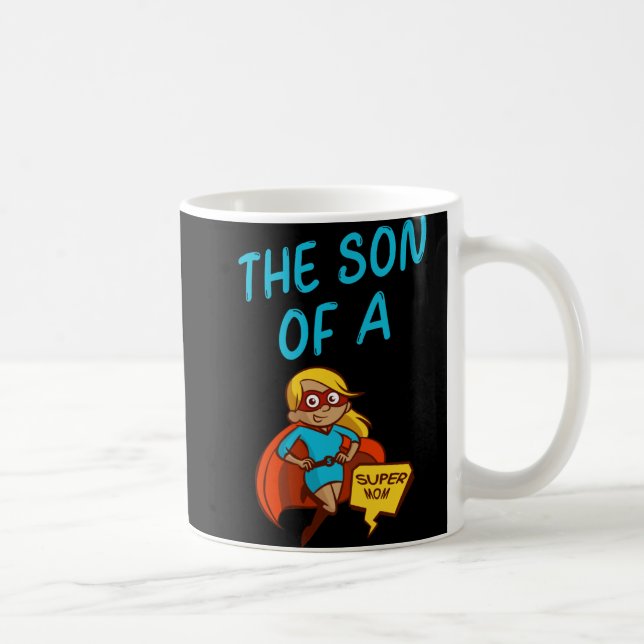 Son of a Super MoM Blue Text Female Superhero Clip Coffee Mug (Right)