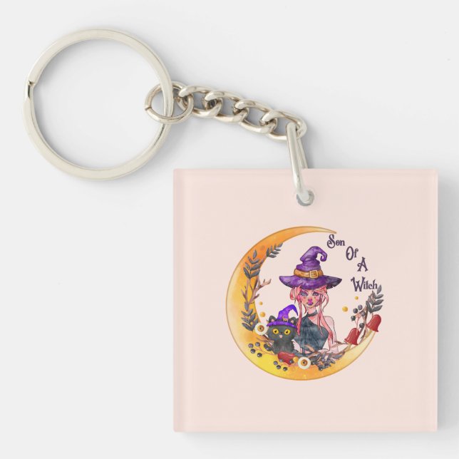 Son of a Witch – Crescent Moon Design Key Ring (Front)