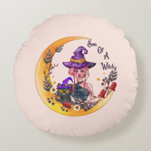 Son of a Witch – Crescent Moon Design Round Cushion