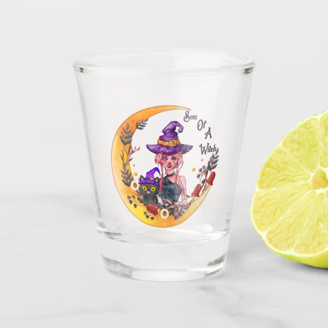 Son of a Witch – Crescent Moon Design Shot Glass (Front)