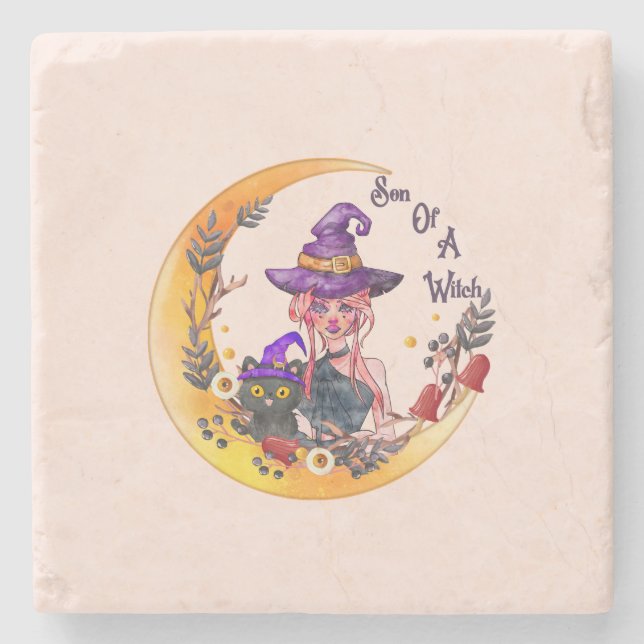 Son of a Witch – Crescent Moon Design Stone Coaster (Front)