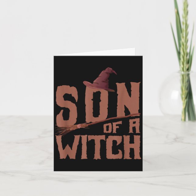 Son of a witch with hat broomstick design card (Front)