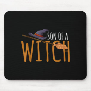 Son of a witch's hat halloween broomstick mouse pad