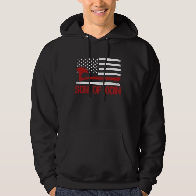 Son Of Odin Valhalla American Viking Flag Nordic M Hoodie (Front)