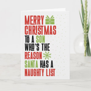 Son on the Naughty List Funny Christmas Holiday Card