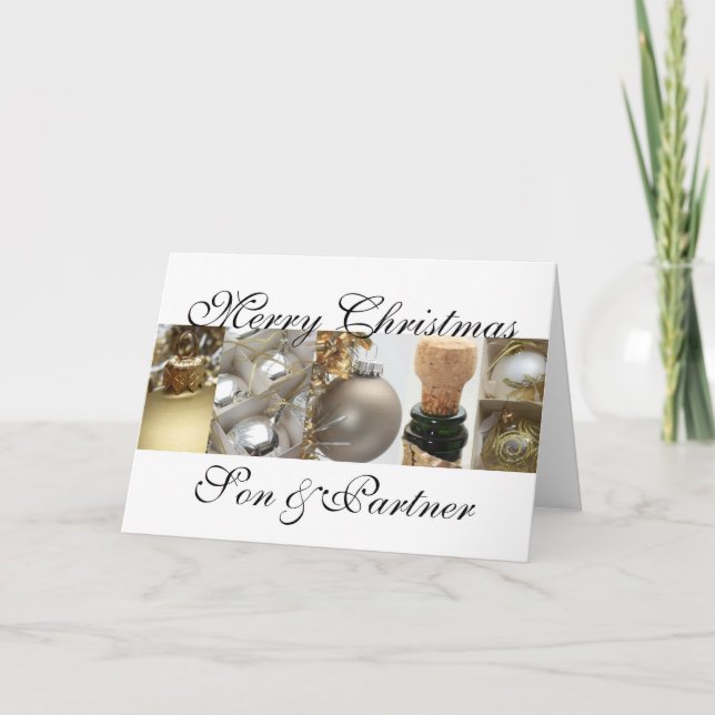 Son & Partner Christmas black & White & Gold Holiday Card (Front)