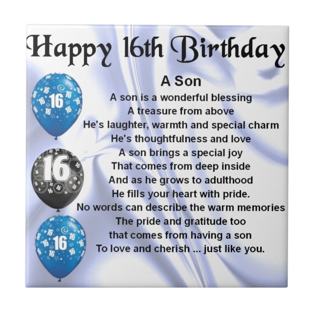 Son poem - 16th Birthday design Tile (Front)