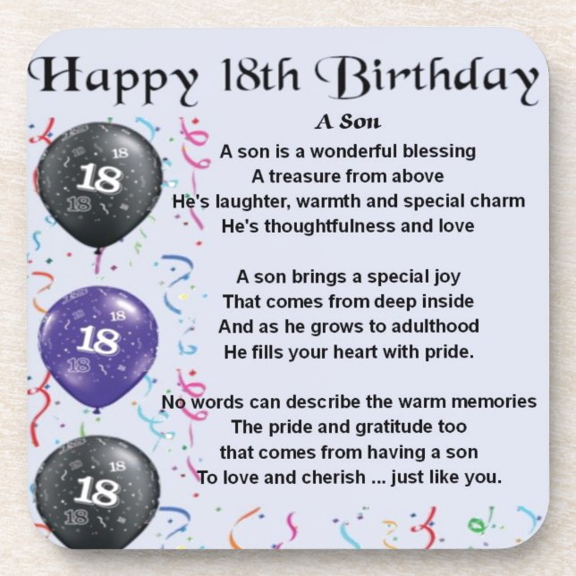 Son Poem 18th Birthday Coaster (Front)