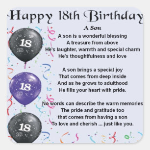 Son Poem 18th Birthday Design Square Sticker