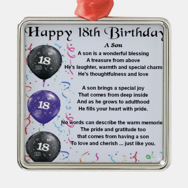 Son Poem 18th Birthday Metal Ornament (Front)