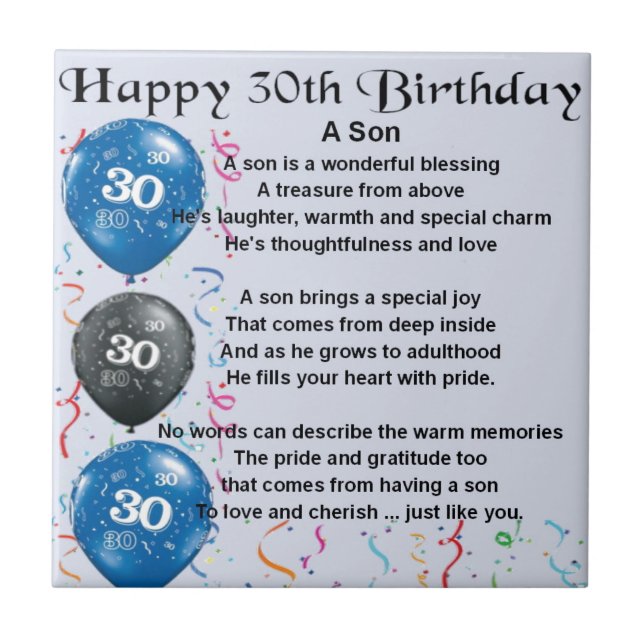 Son Poem  - 30th Birthday Design Ceramic Tile (Front)