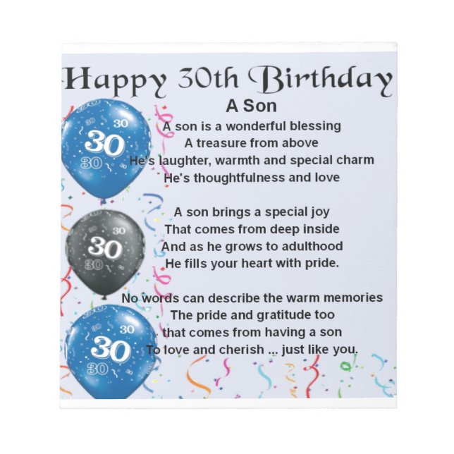 Son Poem  - 30th Birthday Design Notepad (Front)