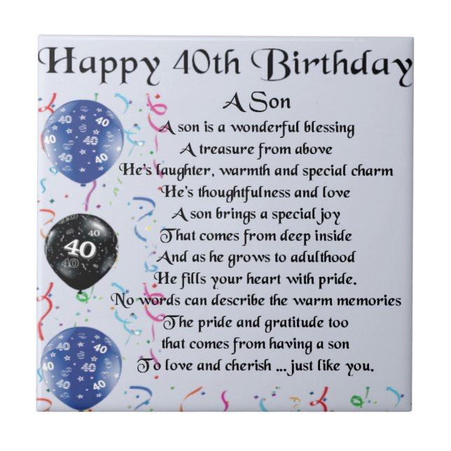 Son Poem  - 40th Birthday Design Ceramic Tile (Front)
