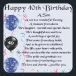 Son Poem  - 40th Birthday Design Square Sticker<br><div class="desc">A great gift for a son on his 40th birthday</div>