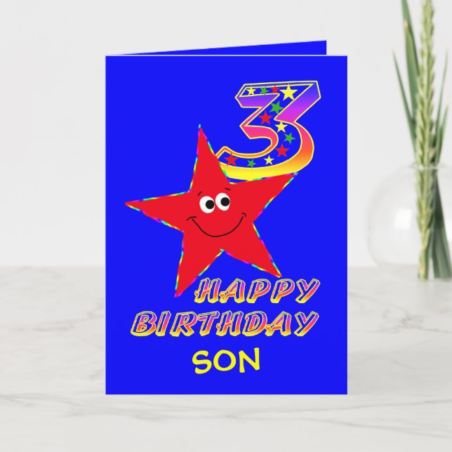 Son Red Star 3rd Birthday Cards (Front)