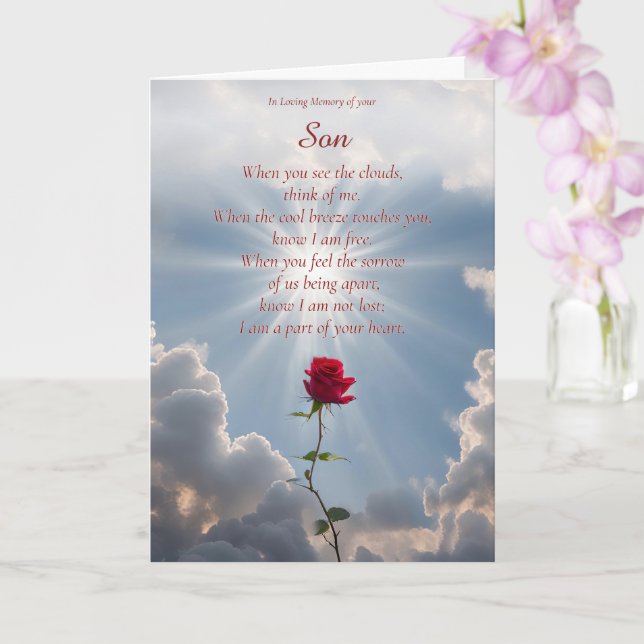 Son Sympathy Condolences Single Red Rose Card (Orchid)