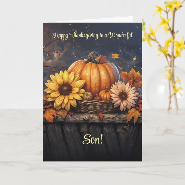 Son Thanksgiving with a Fall Evening with Leaves Card (Yellow Flower)