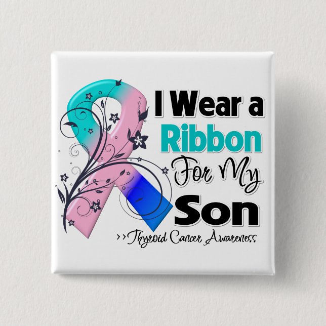 Son - Thyroid Cancer Ribbon 15 Cm Square Badge (Front)