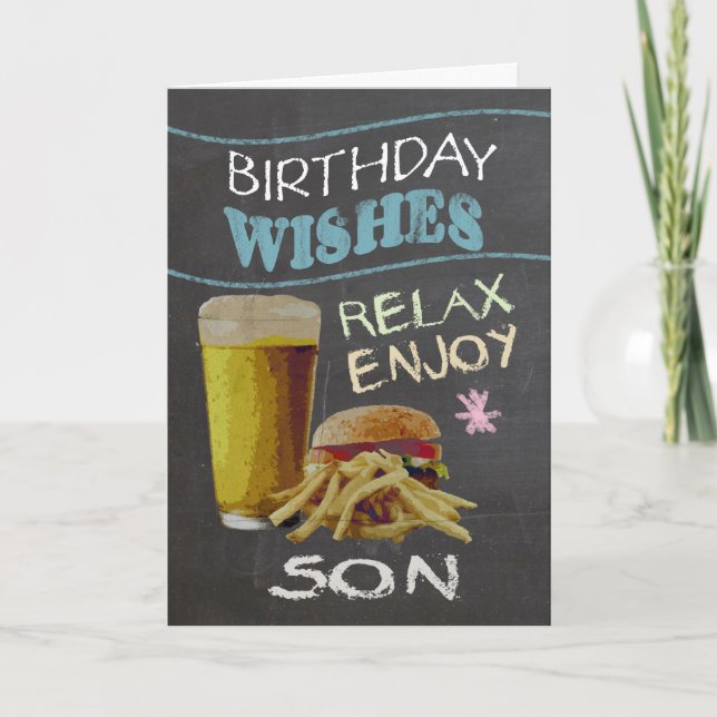 Son Trendy Chalk Board Effect, With Beer Burger Card (Front)