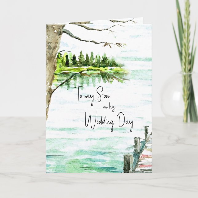 Son Wedding Day Watercolor Lake Card (Front)