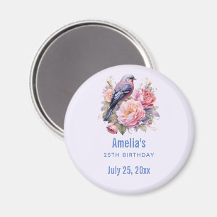 Song Bird atop Pink Peonies Birthday Party Date Magnet