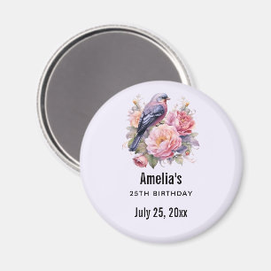 Song Bird atop Pink Peonies Birthday Party Date Magnet
