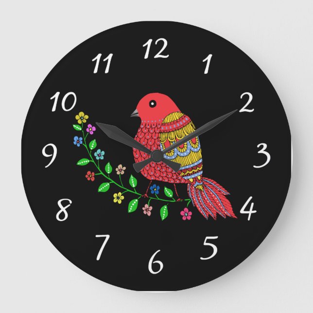 SONG BIRD FOLK ART Wall Clock (Front)
