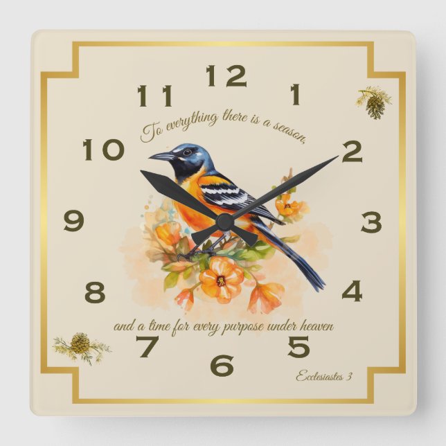 Song Bird Oriole Ecclesiastes 3 Square Wall Clock (Front)