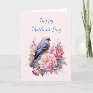 Song Bird Sitting atop Pink Peonies Mother's Day Holiday Card