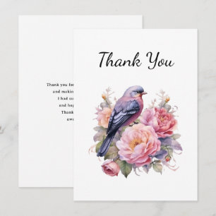 Song Bird Sitting atop Pink Peonies Thank You Card