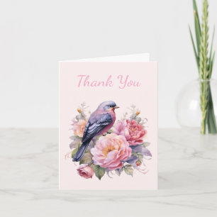 Song Bird Sitting atop Pink Peonies Thank You Card