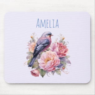 Song Bird Standing atop Pink Peonies Mouse Pad