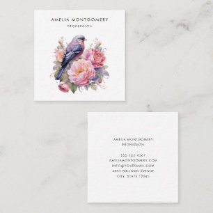 Song Bird Standing atop Pink Peonies Square Business Card