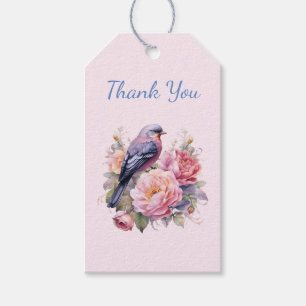 Song Bird Standing atop Pink Peonies Thank You Gift Tags