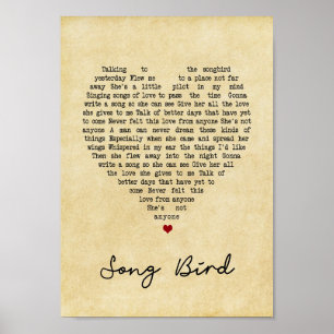 Song Bird Vintage Heart Song Lyric Wall Art Print