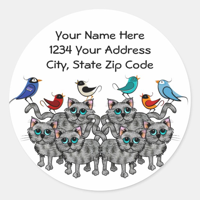 Song Birds & Cats Classic Round Sticker (Front)