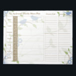 Song Birds Floral Weekly Personalised Meal Planner Notepad<br><div class="desc">You can personalise the name on this handy blue, green, brown, and white song birds leafy floral personalised weekly menu plan or meal planner calendar tear away notepad. Just fill it in each week and then tear it away to get to the next blank week. It includes meal planning for...</div>