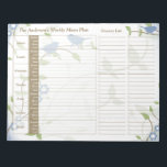Song Birds Floral Weekly Personalised Meal Planner Notepad<br><div class="desc">You can personalise the name on this handy blue, green, brown, and white song birds leafy floral personalised weekly menu plan or meal planner calendar tear away notepad. Just fill it in each week and then tear it away to get to the next blank week. It includes meal planning for...</div>