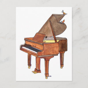 Song Birds on Grand Piano Watercolor Postcard