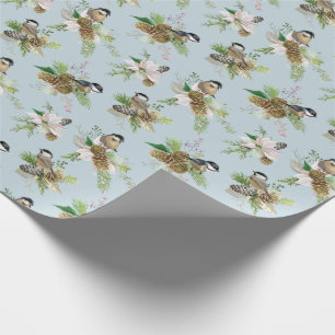 Song Birds Poinsettias and Pine Cones Wrapping Paper