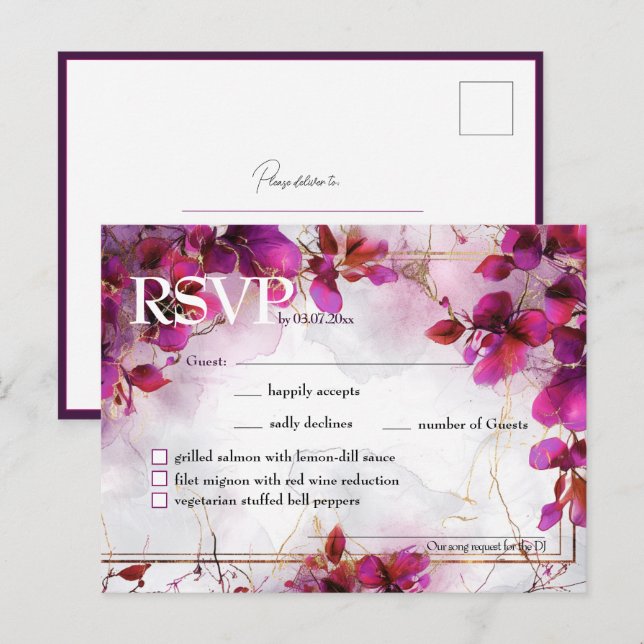 Song &  menu Fuchsia Enchantment: Watercolor  Postcard (Front/Back)