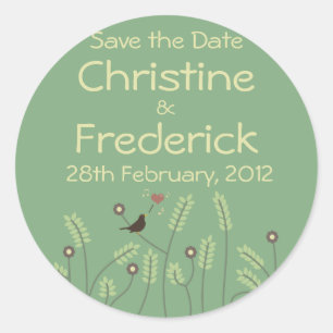 Song of Love, round save the date sticker